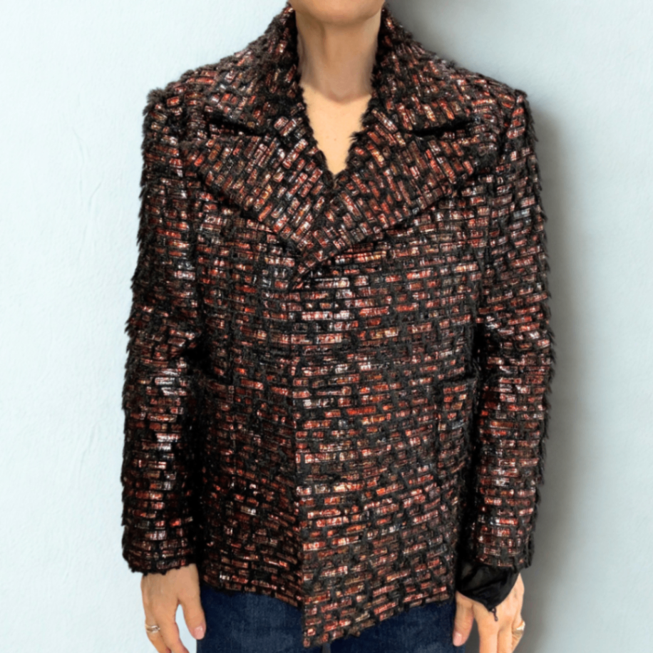 CHANEL Tweed Black & Orange Jacket Sz 40