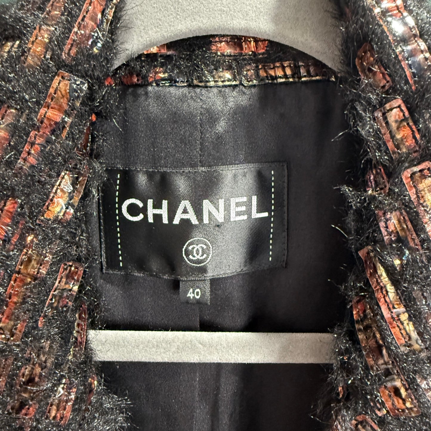 CHANEL Tweed Black & Orange Jacket Sz 40