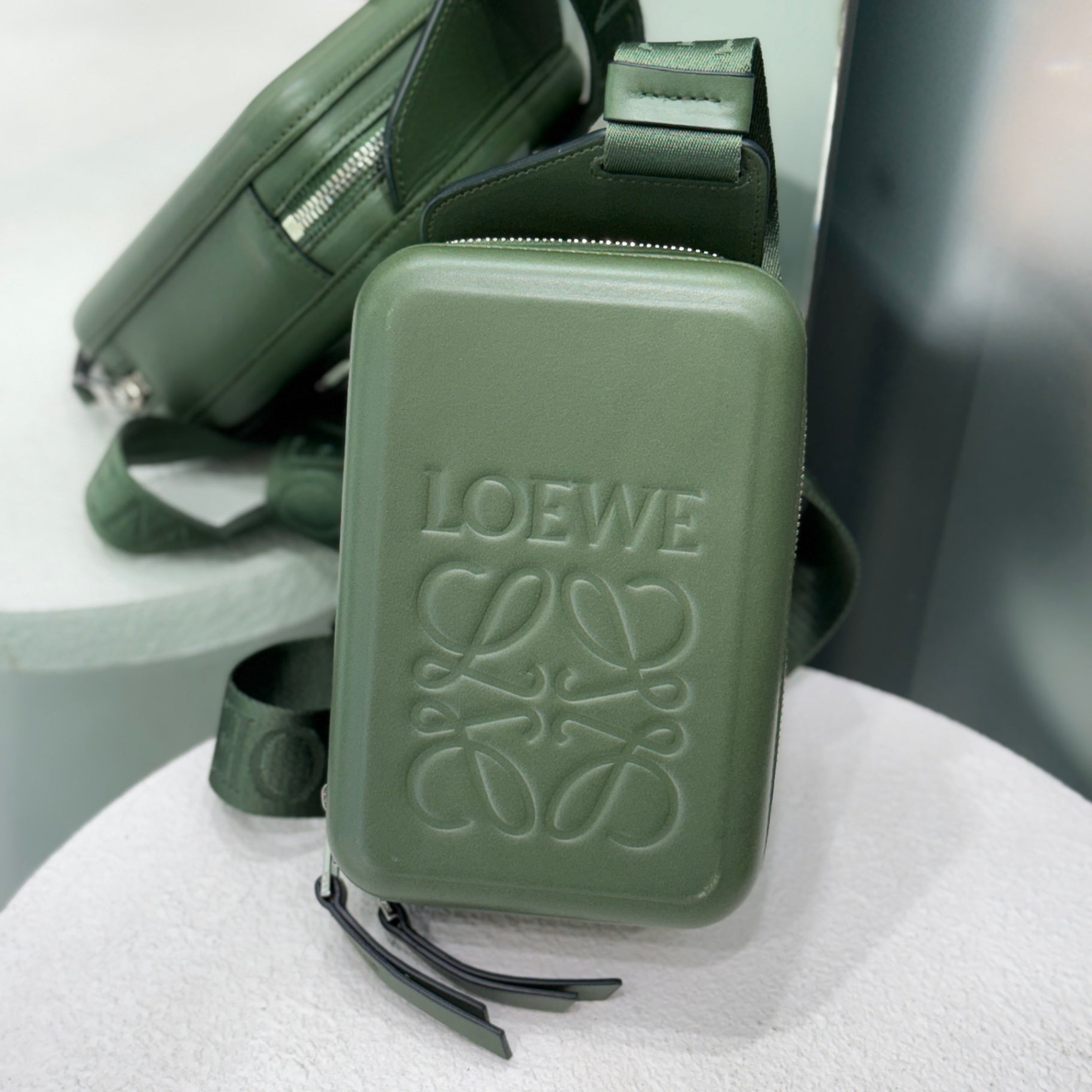 LOEWE Hunter Green Molded Sling Crossbody Bag