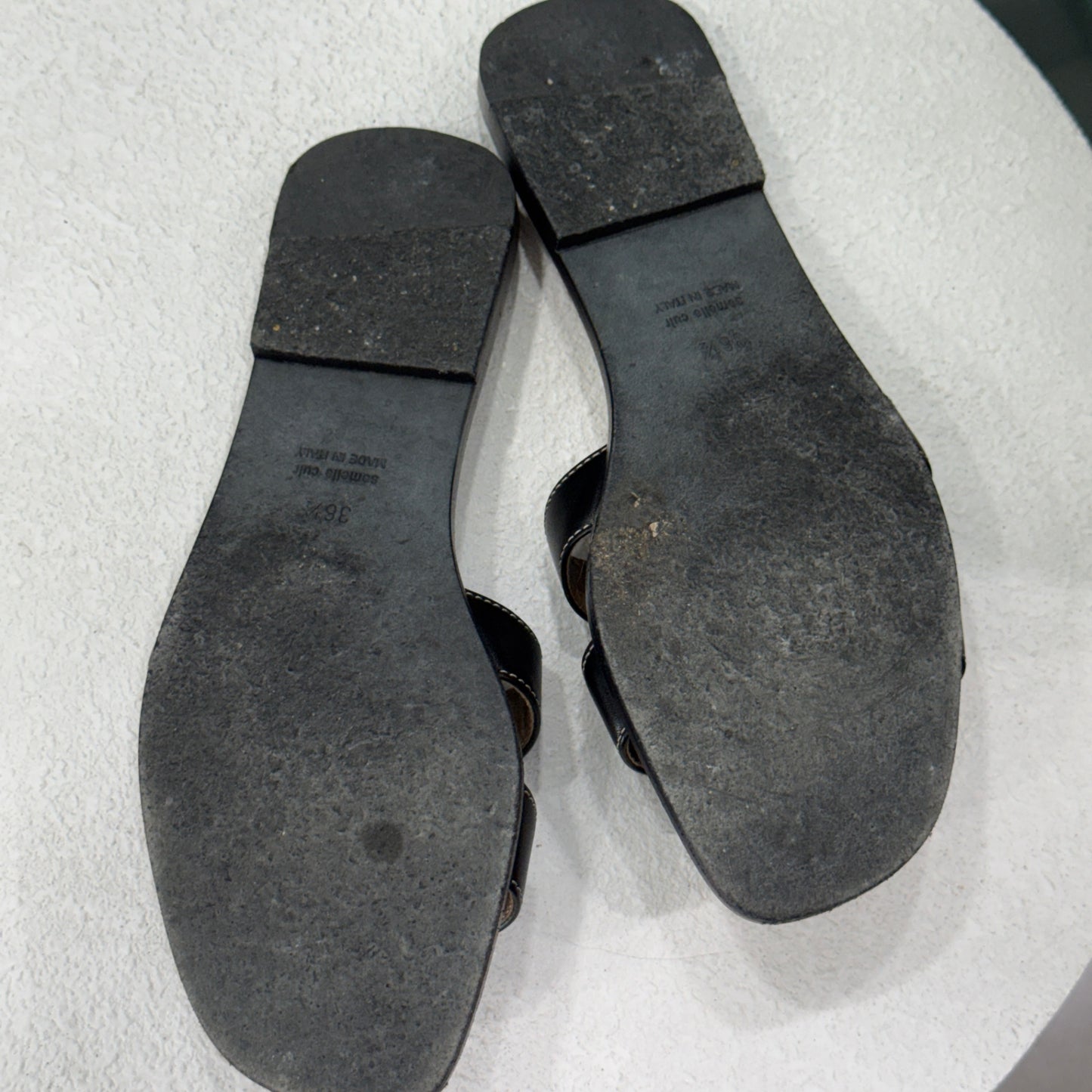 HERMES Black Oran Sandals Sz 36.5 (Box & DB)