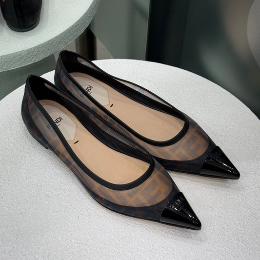 FENDI Mesh FF Zucca Ballerina Flats Sz 36.5 