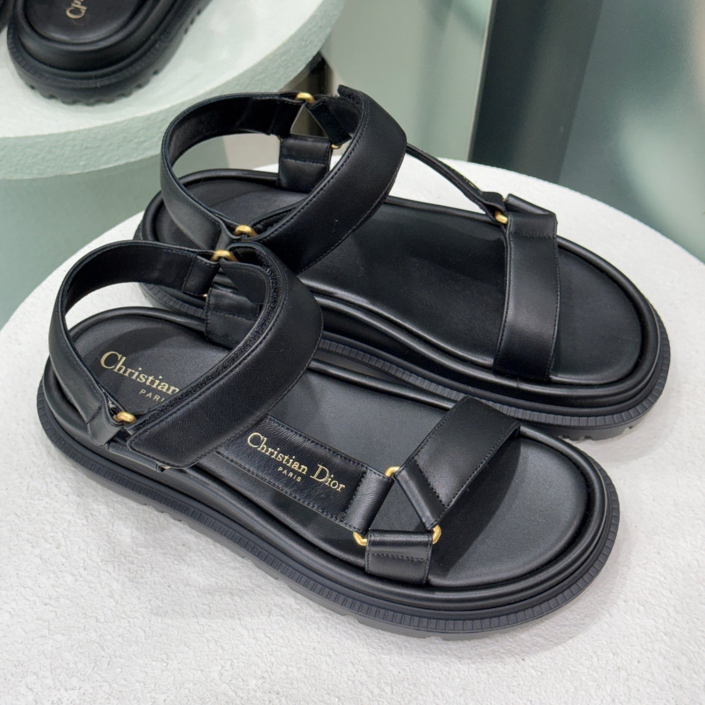 DIOR Black Calfskin D-Wave Sandals Sz 36 (Box)