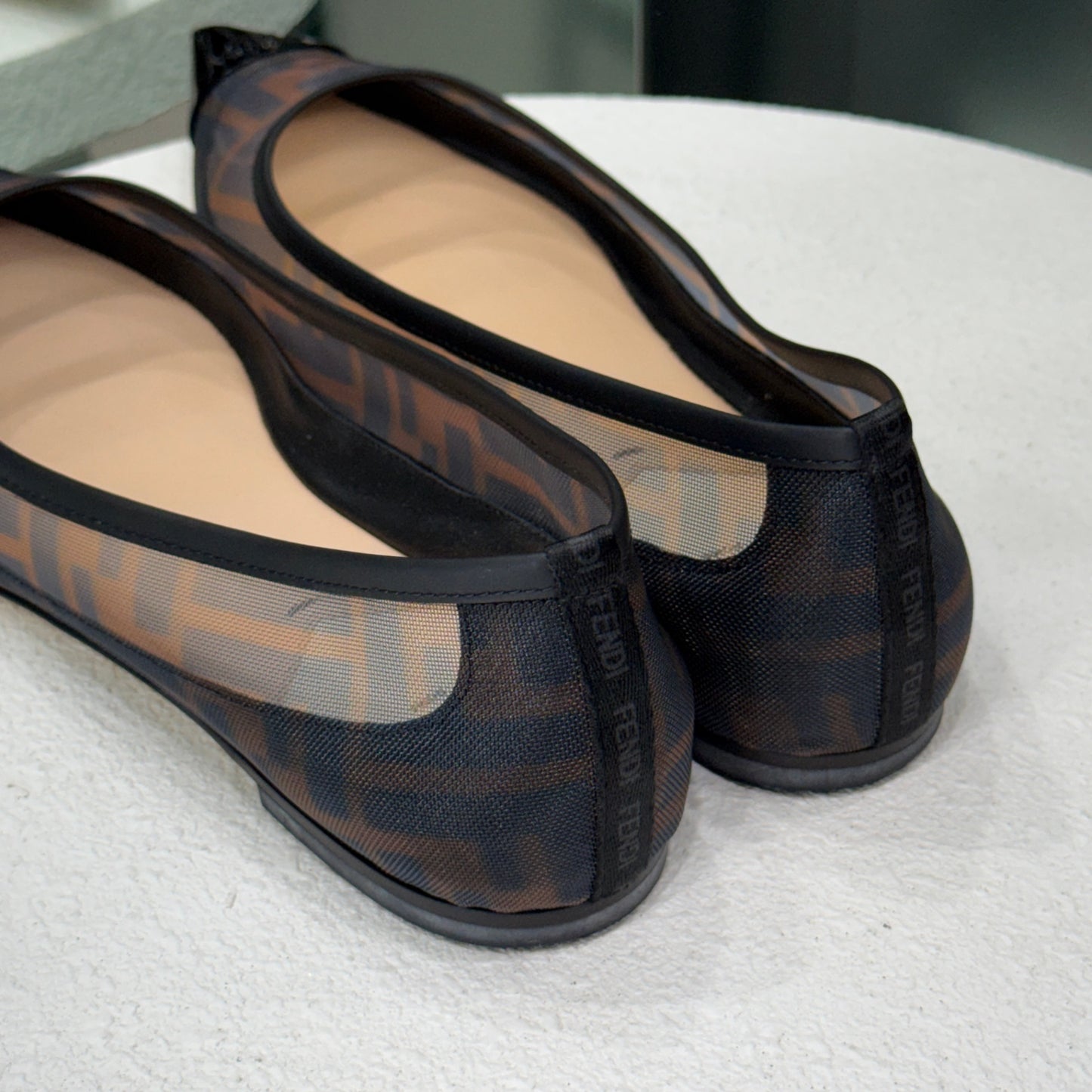 FENDI Mesh FF Zucca Ballerina Flats Sz 36.5 