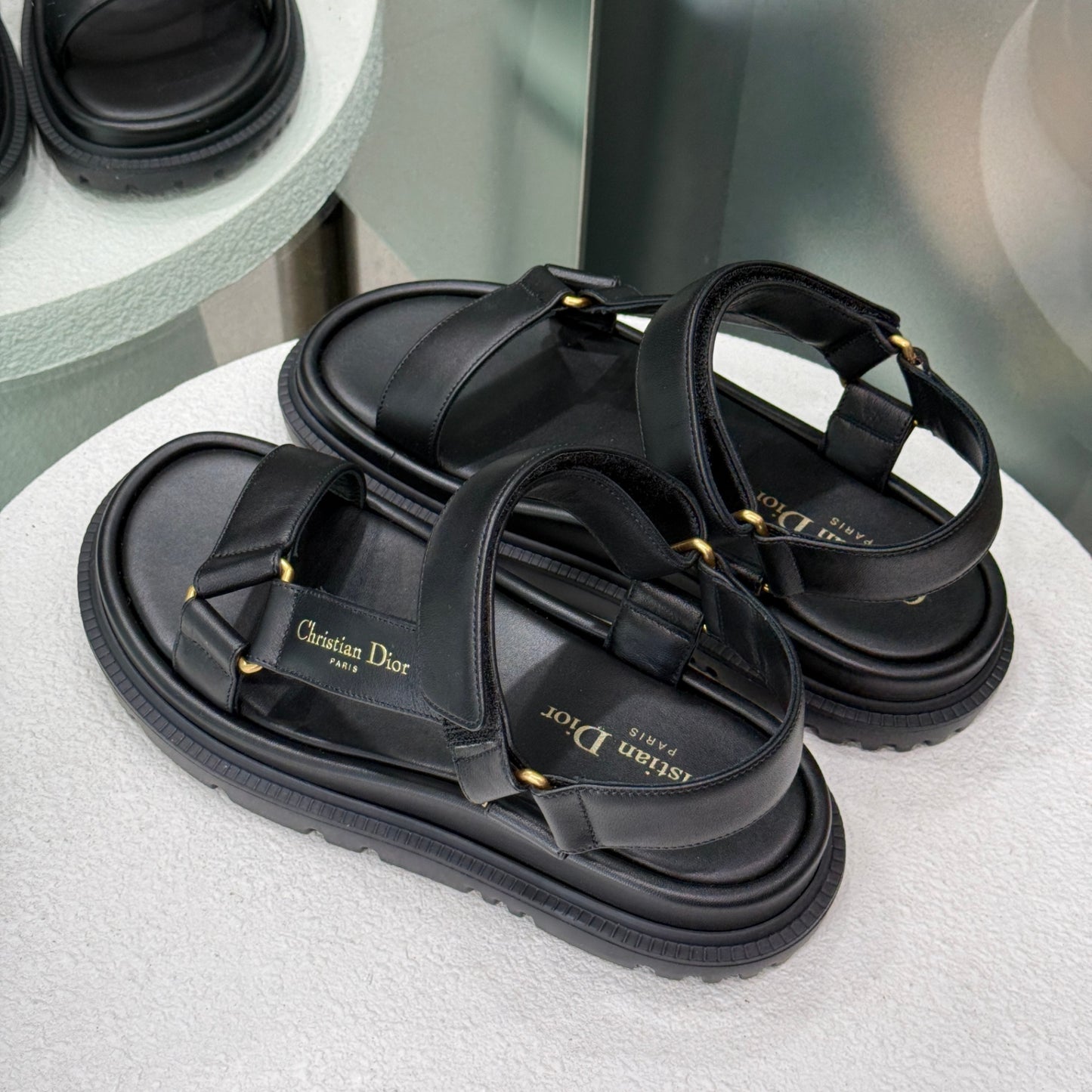 DIOR Black Calfskin D-Wave Sandals Sz 36 (Box)