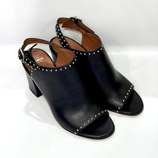 GIVENCHY Black Leather Studded Mules Sz 36