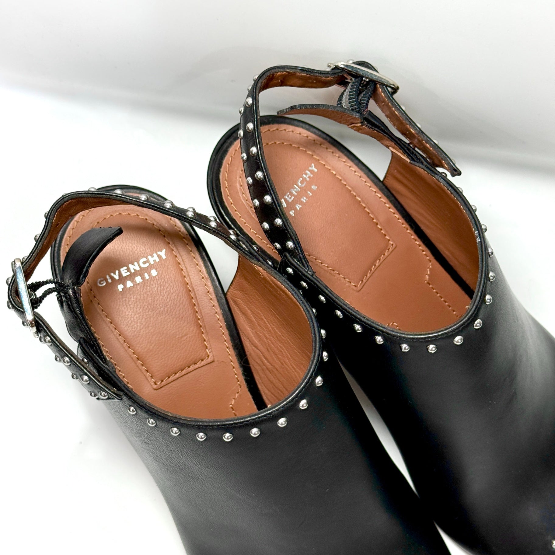 GIVENCHY Black Leather Studded Mules Sz 36