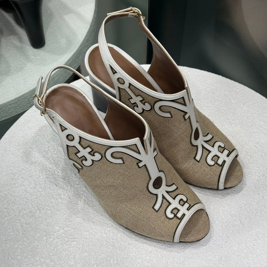 HERMES Canvas Wedge Sz 35.5
