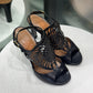 HERMES Cut-Out Black Strap Heel Sz 36