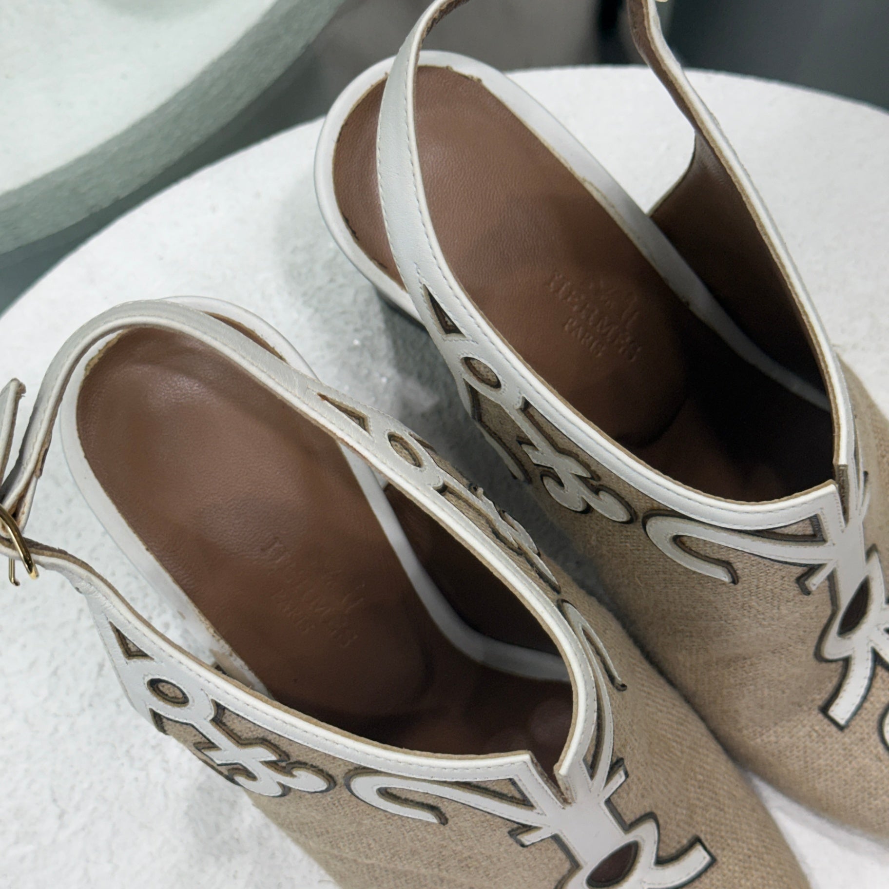 HERMES Canvas Wedge Sz 35.5