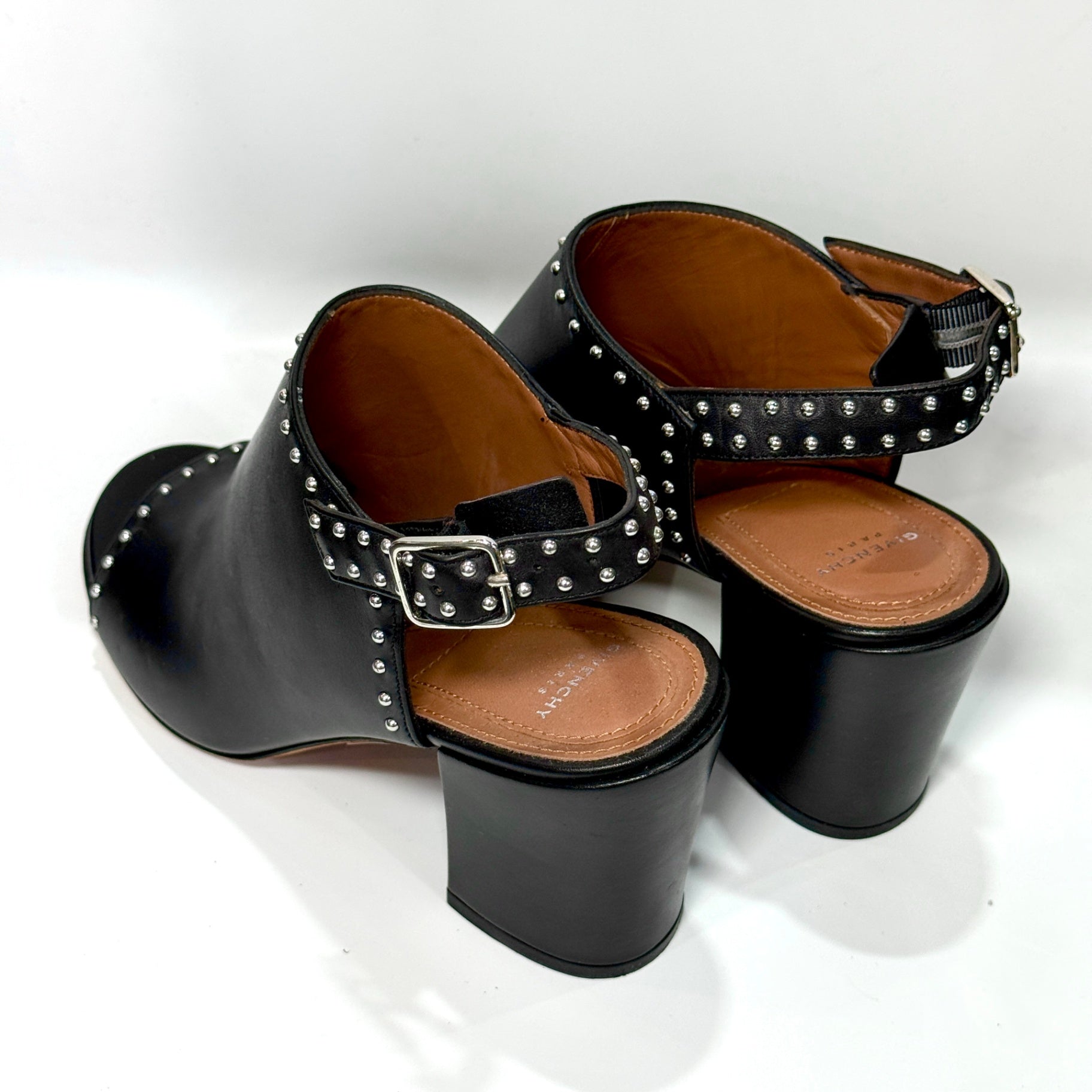 GIVENCHY Black Leather Studded Mules Sz 36