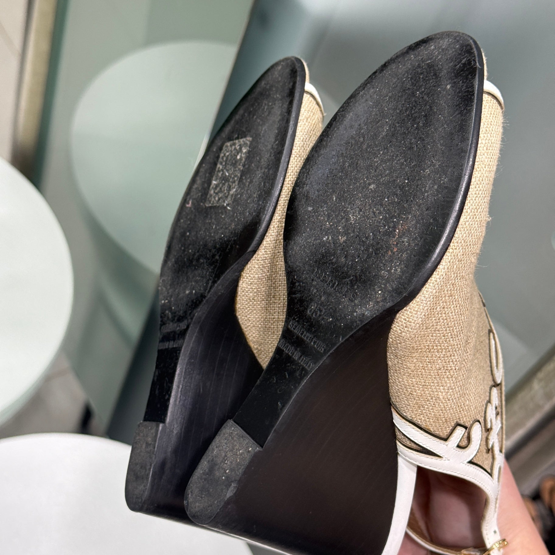 HERMES Canvas Wedge Sz 35.5