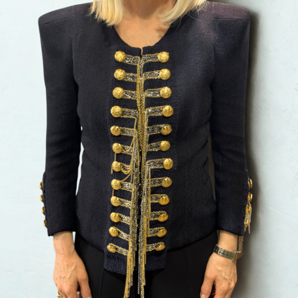 BALMAIN Military Blazer with Gold Chains Sz 38