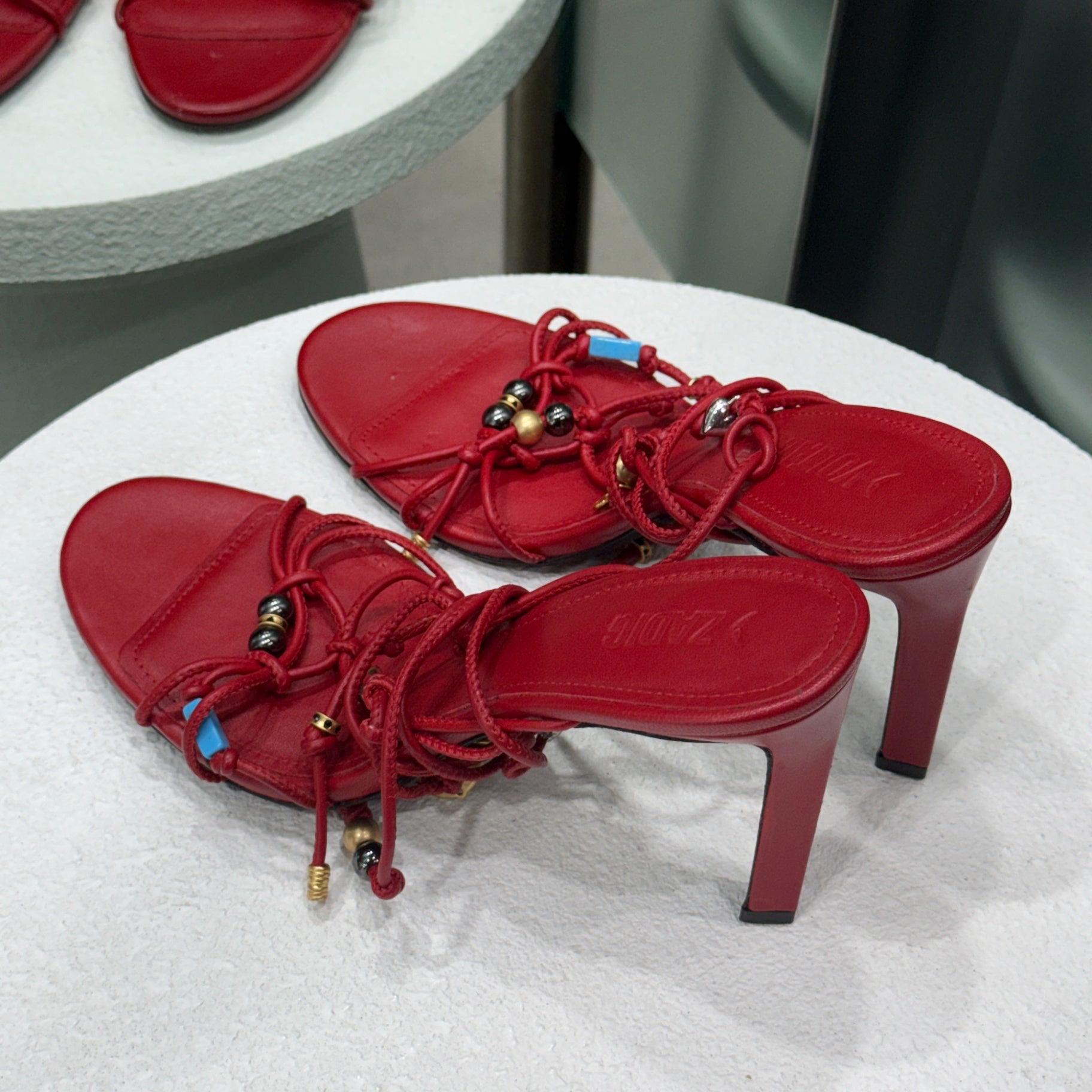 ZADIG & VOLTAIRE Red Strap Beaded Heels Sz 38