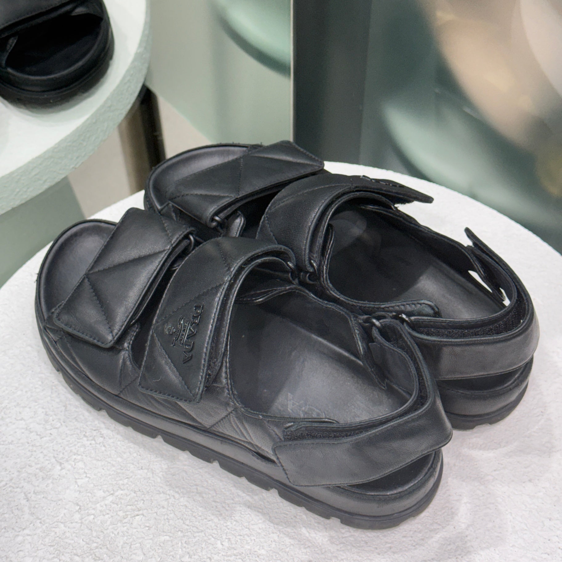 PRADA Black Quilted Sandals Quilted Sz 38