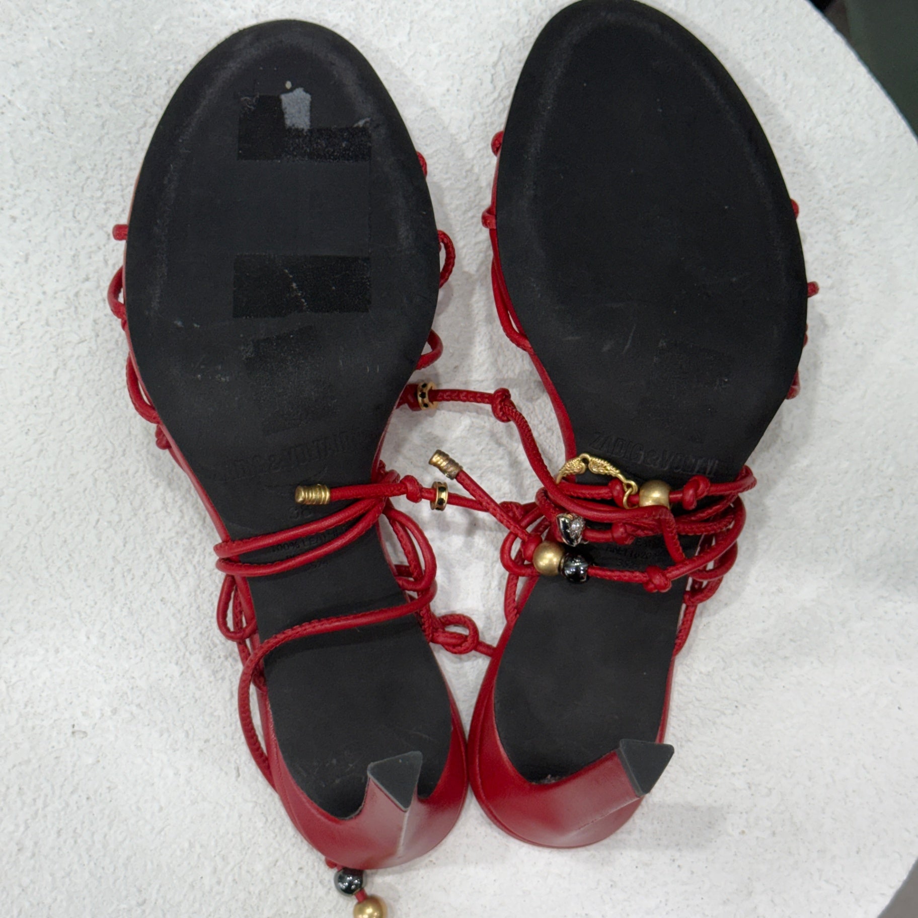 ZADIG & VOLTAIRE Red Strap Beaded Heels Sz 38