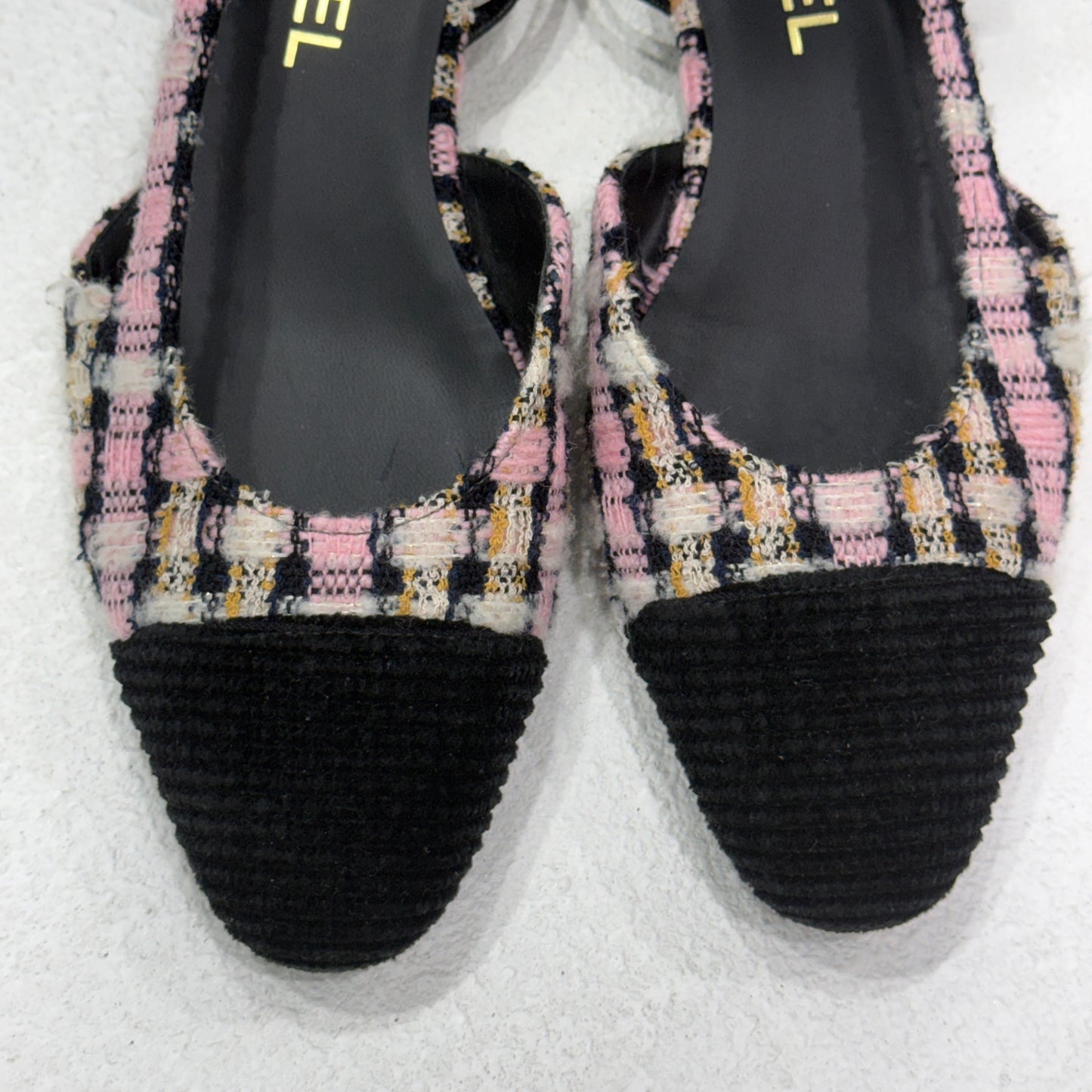 CHANEL Pink Tweed Flats Sz 38