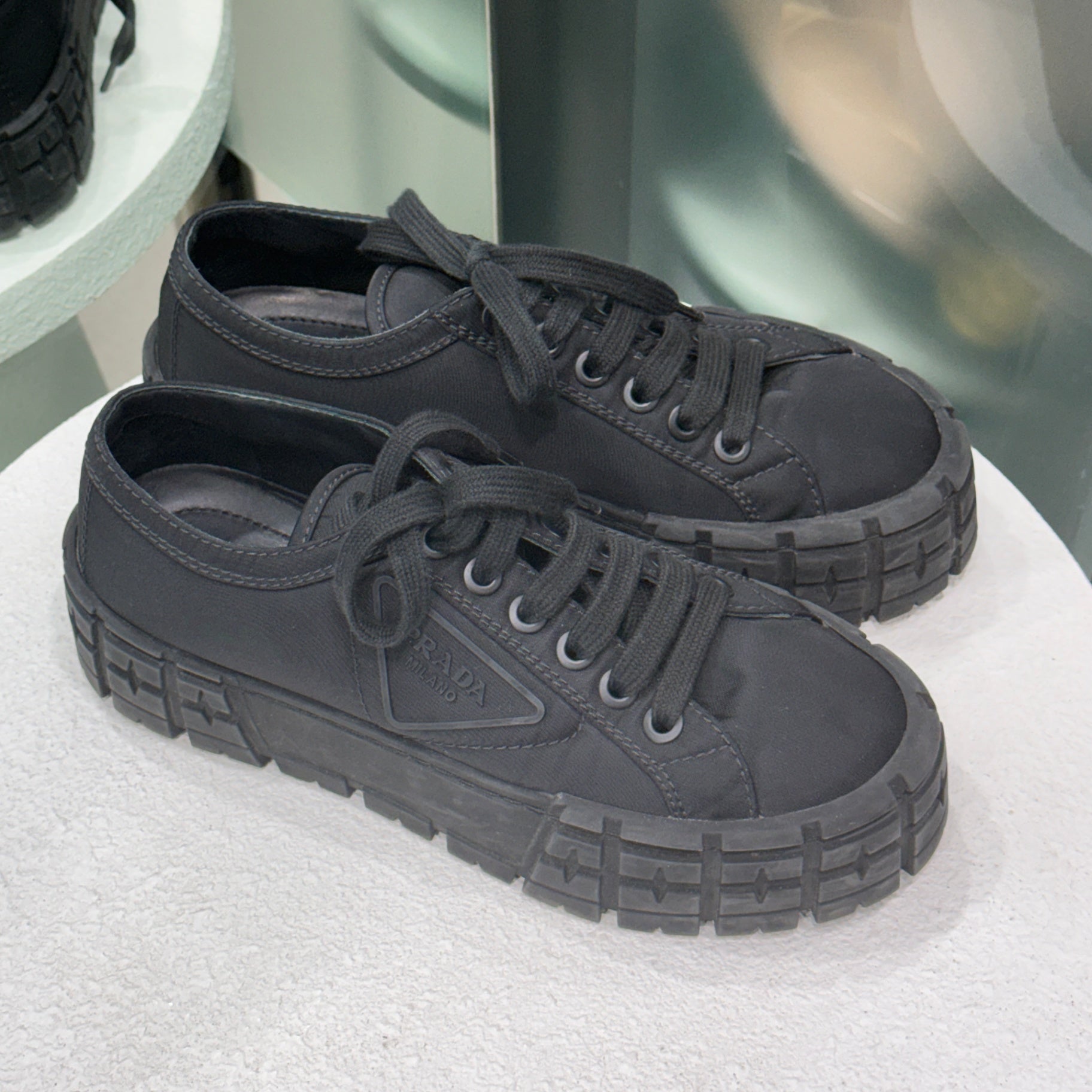 PRADA Re-Nylon Black Platform Sneakers Sz 38