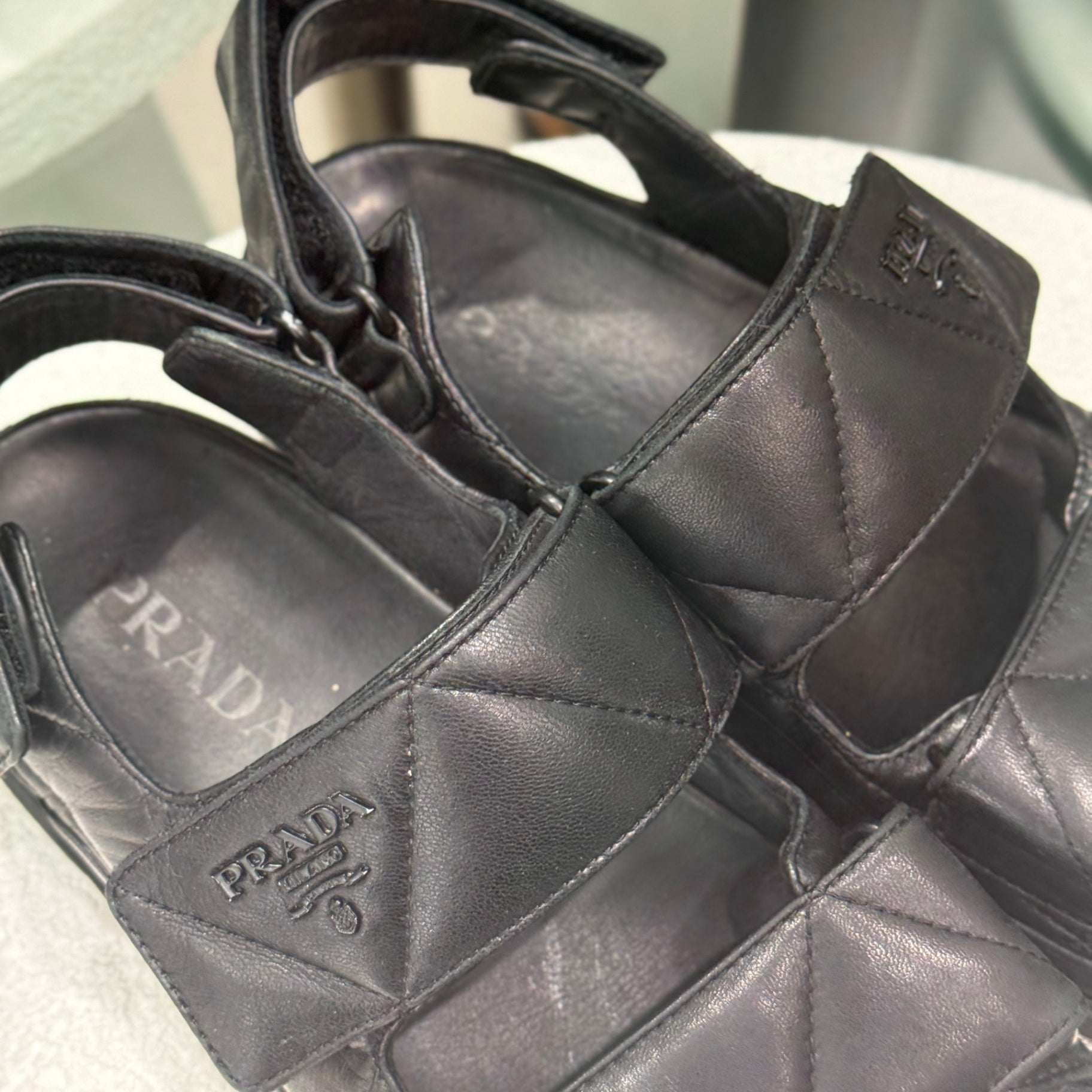 PRADA Black Quilted Sandals Quilted Sz 38