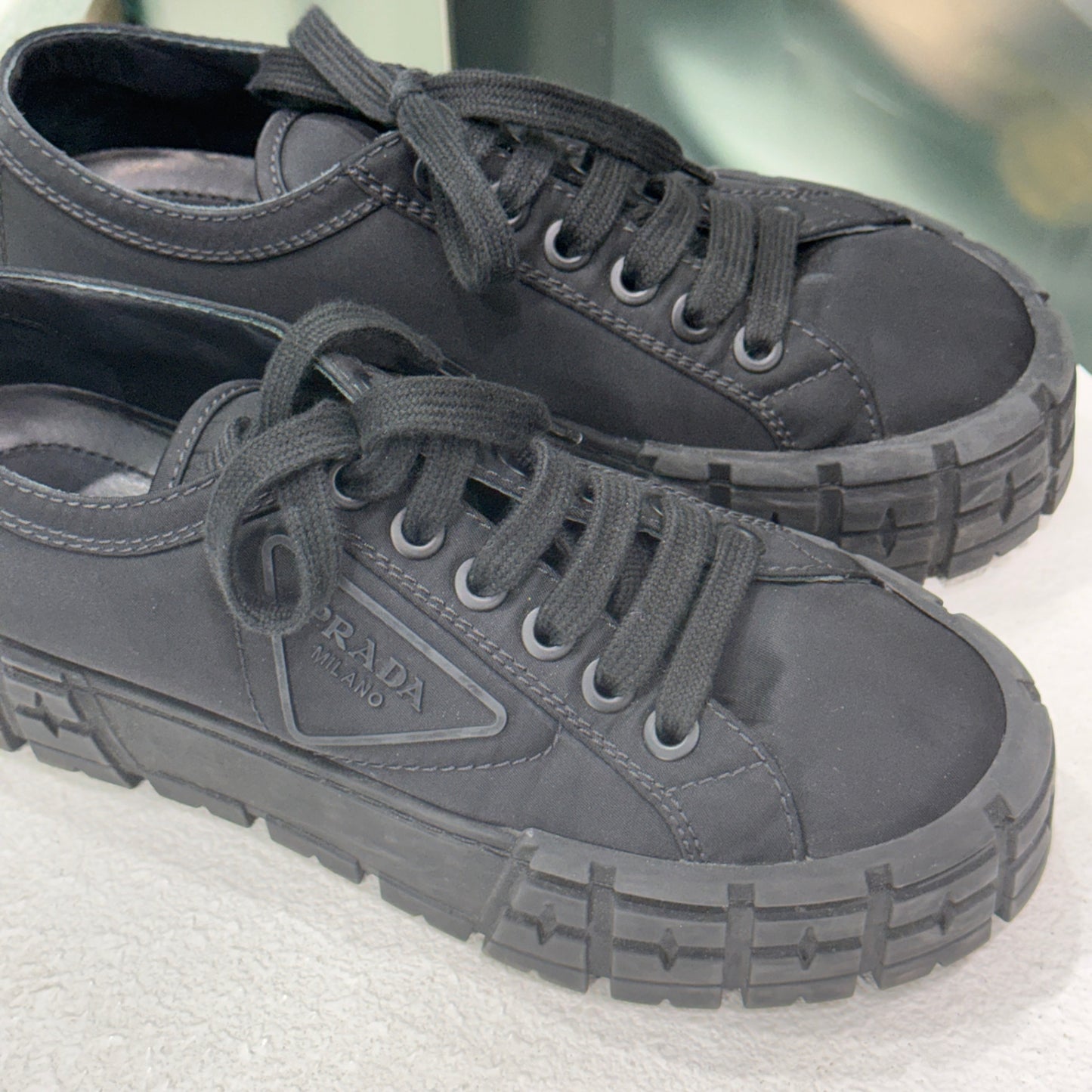 PRADA Re-Nylon Black Platform Sneakers Sz 38
