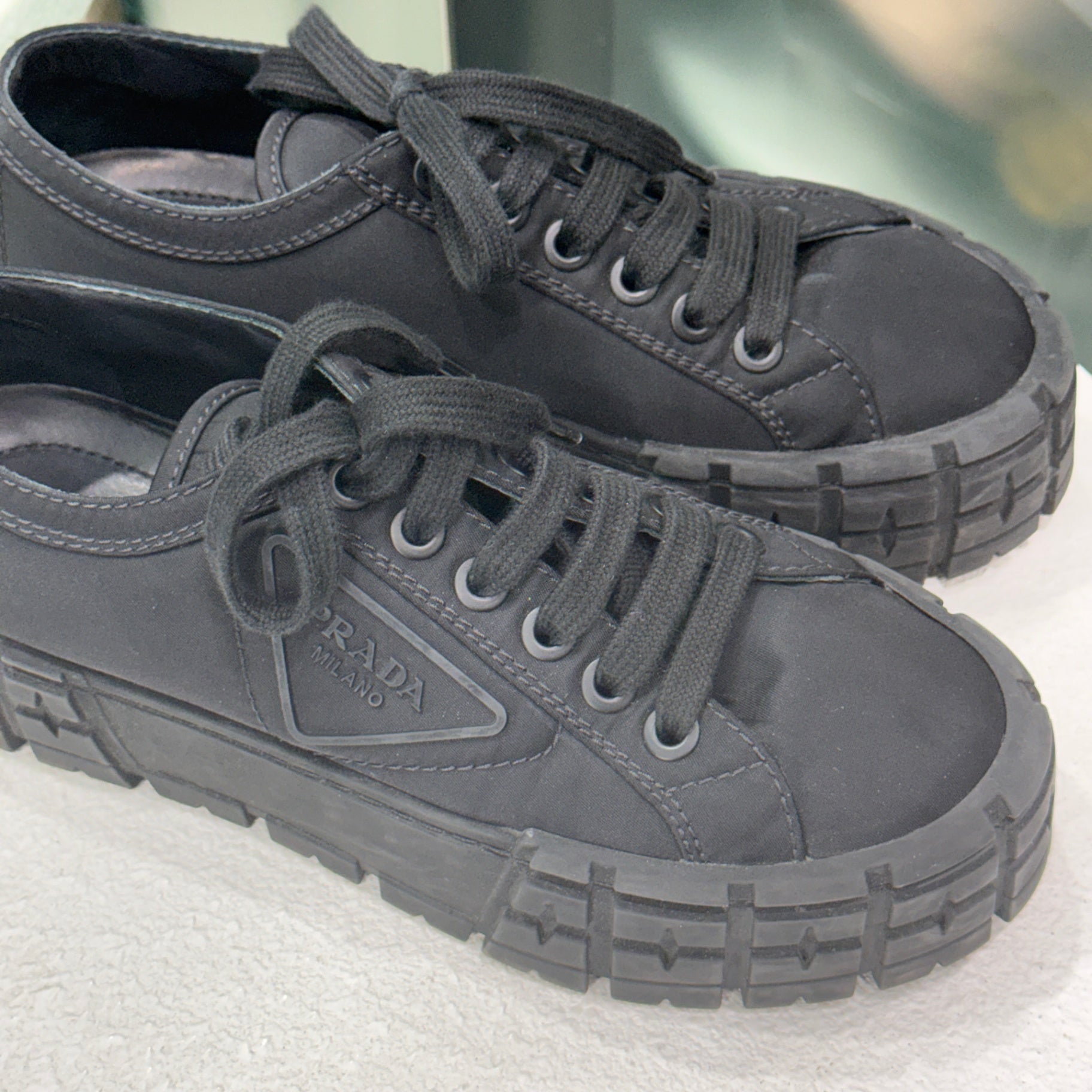 PRADA Re-Nylon Black Platform Sneakers Sz 38
