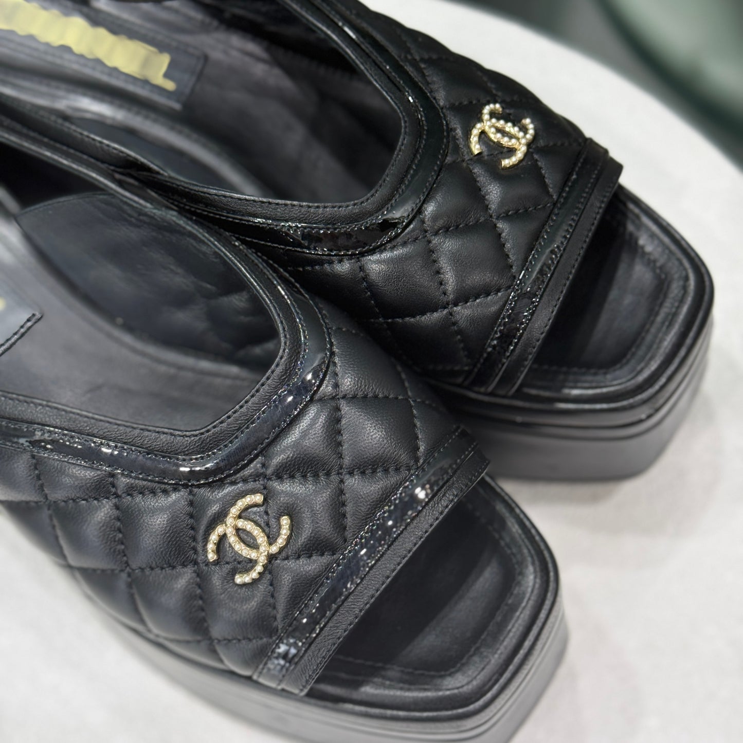 CHANEL Black Quilted Platform Mules Sz 38