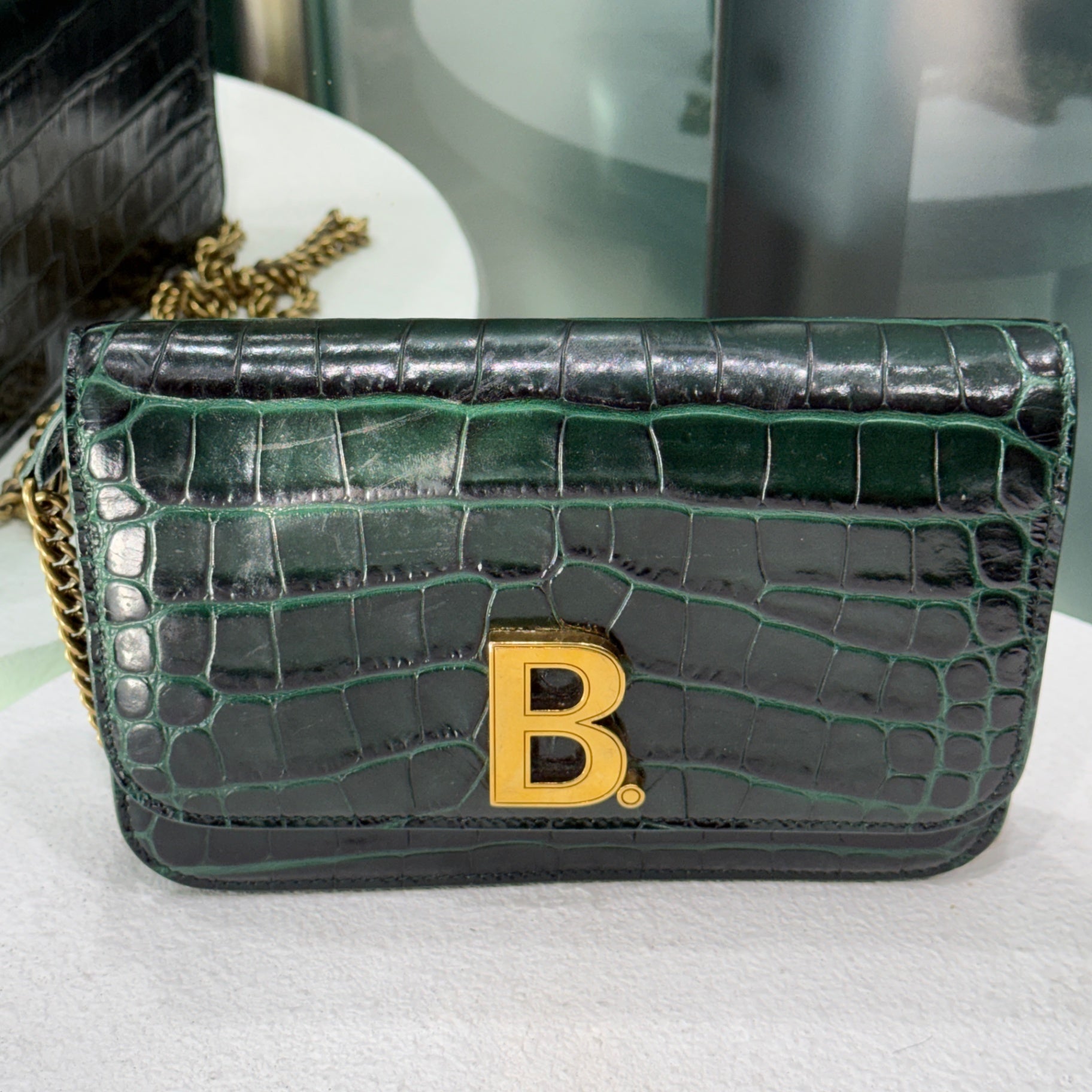 BALENCIAGA Green Croc WOC