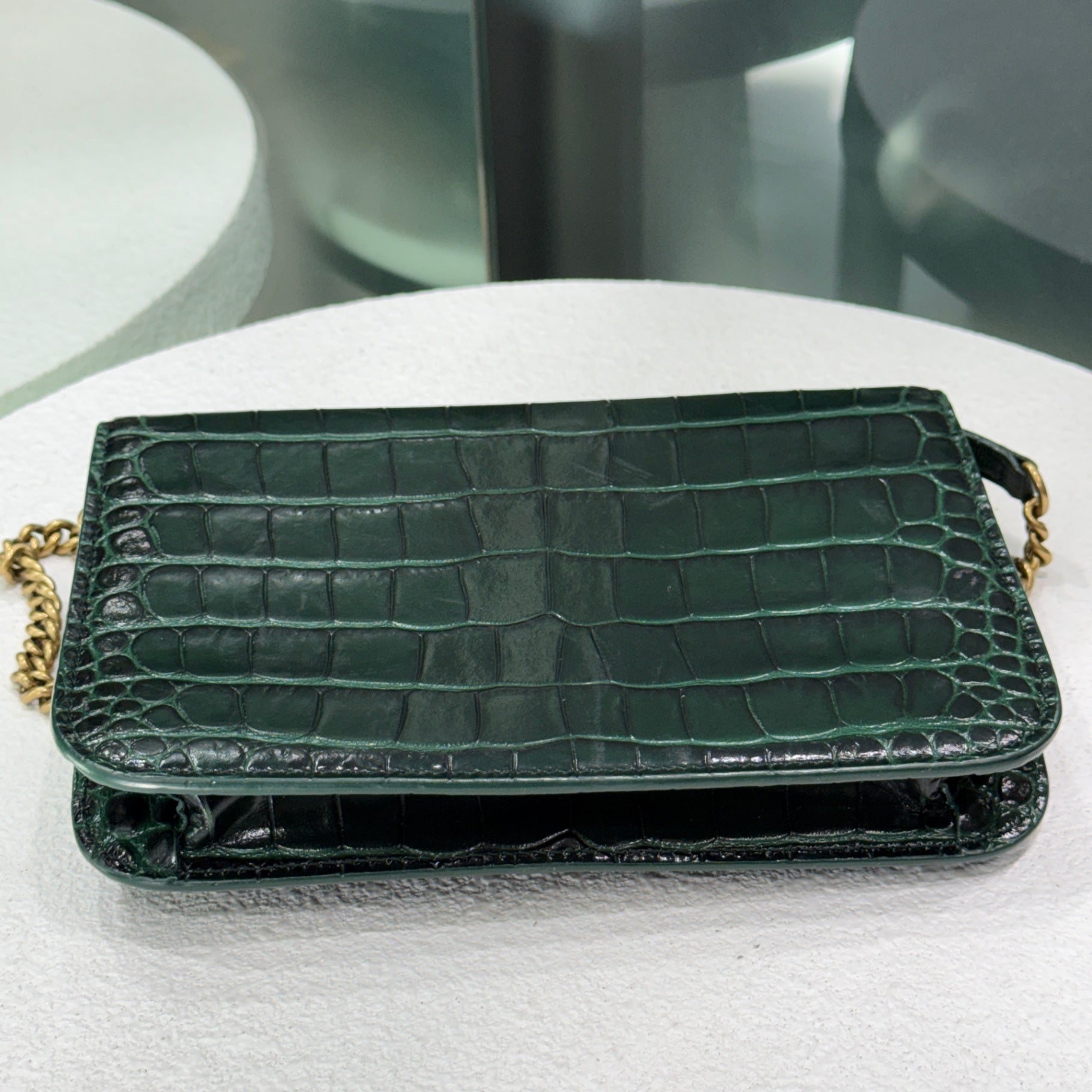 BALENCIAGA Green Croc WOC