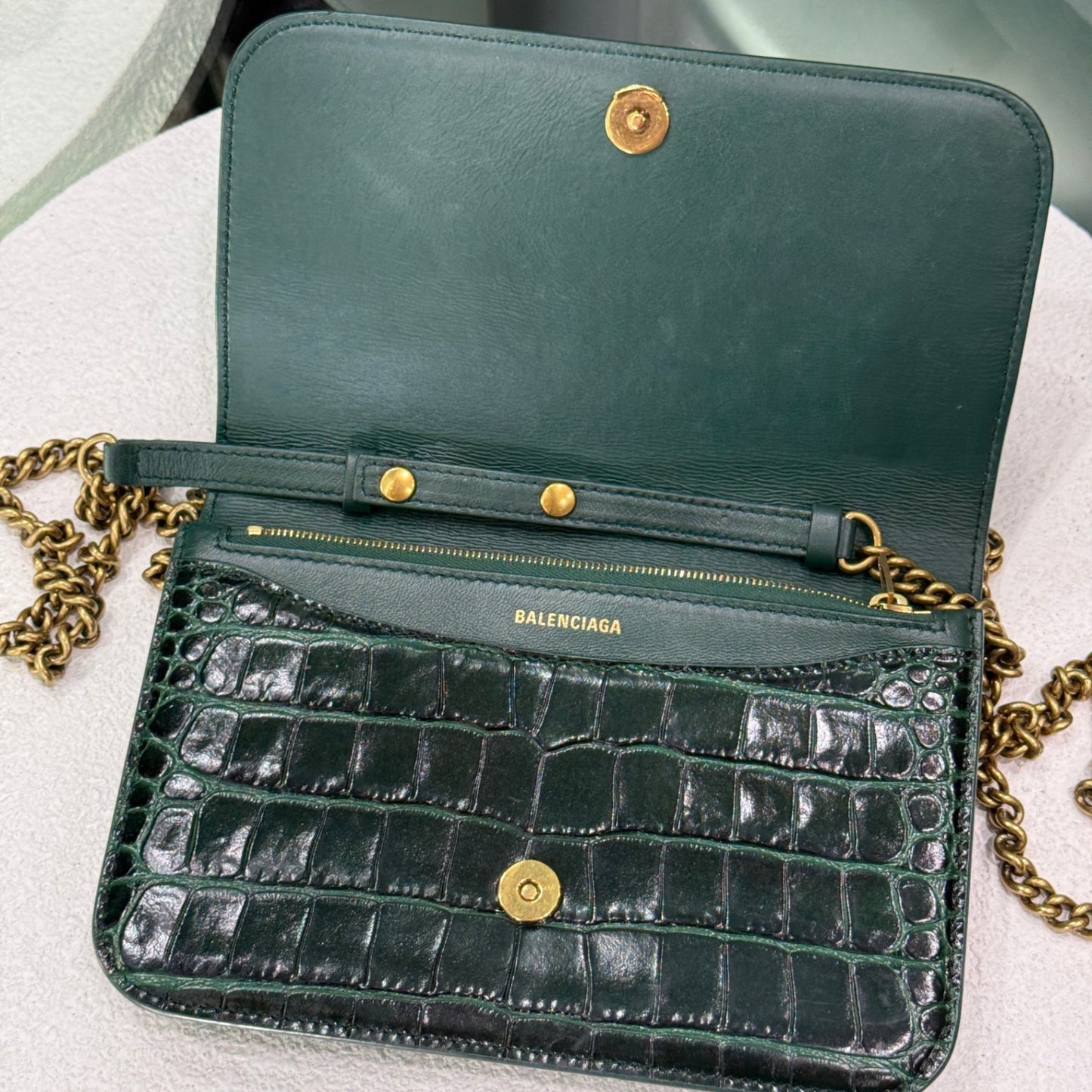 BALENCIAGA Green Croc WOC