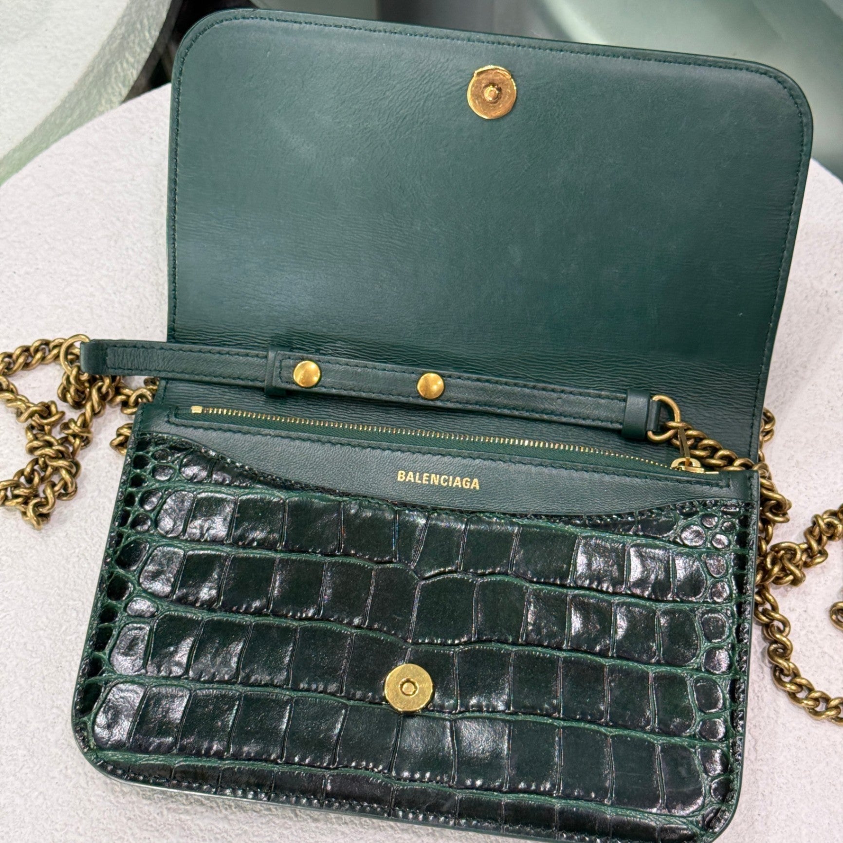 BALENCIAGA Green Croc WOC