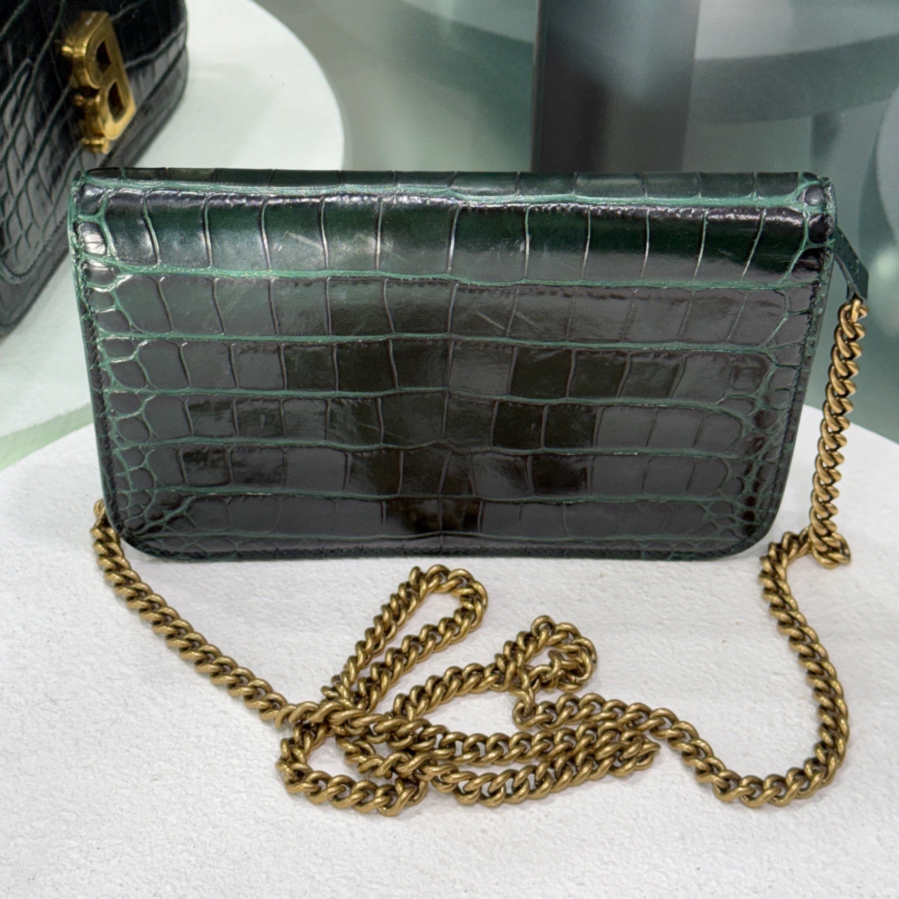 BALENCIAGA Green Croc WOC