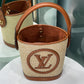 LOUIS VUITTON Beige Raffia Petit Bucket Bag (dust bag)