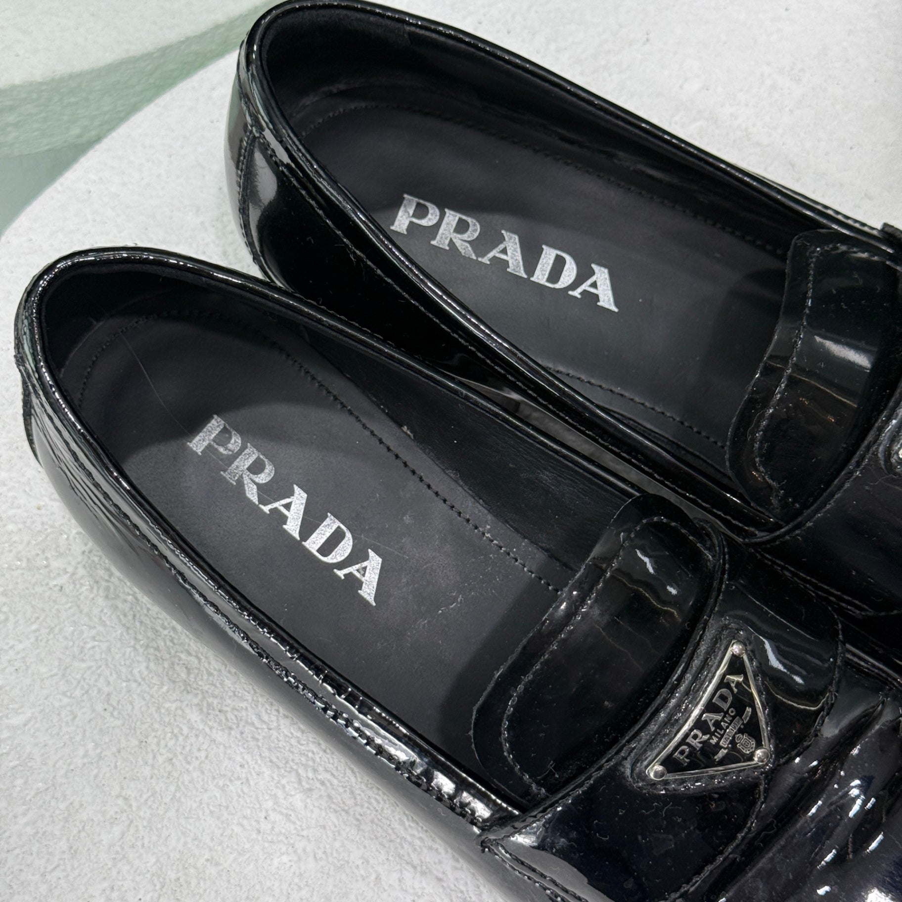 PRADA Black Patent Loafers Sz 37