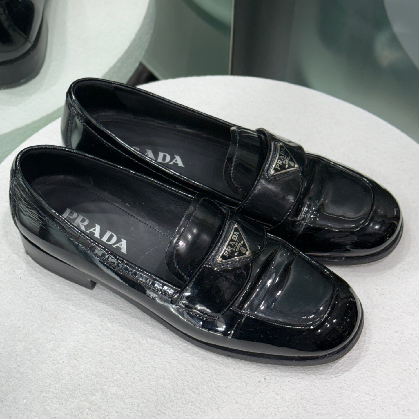 PRADA Black Patent Loafers Sz 37