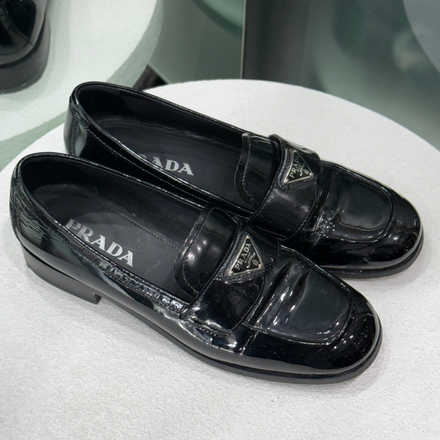 PRADA Black Patent Loafers Sz 37
