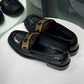 PRADA Black Loafers Gold Detail Sz 37