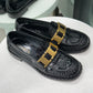 PRADA Black Loafers Gold Detail Sz 37