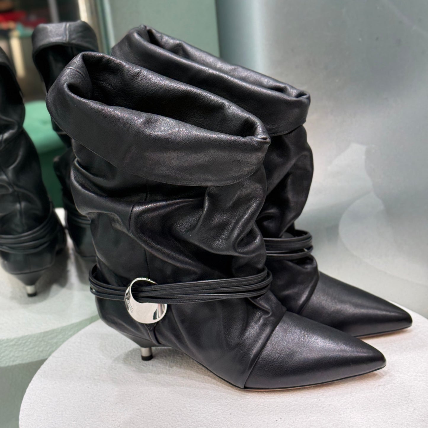 ISABEL MARANT Black Slouchy Leather Ankle Boots Sz 39