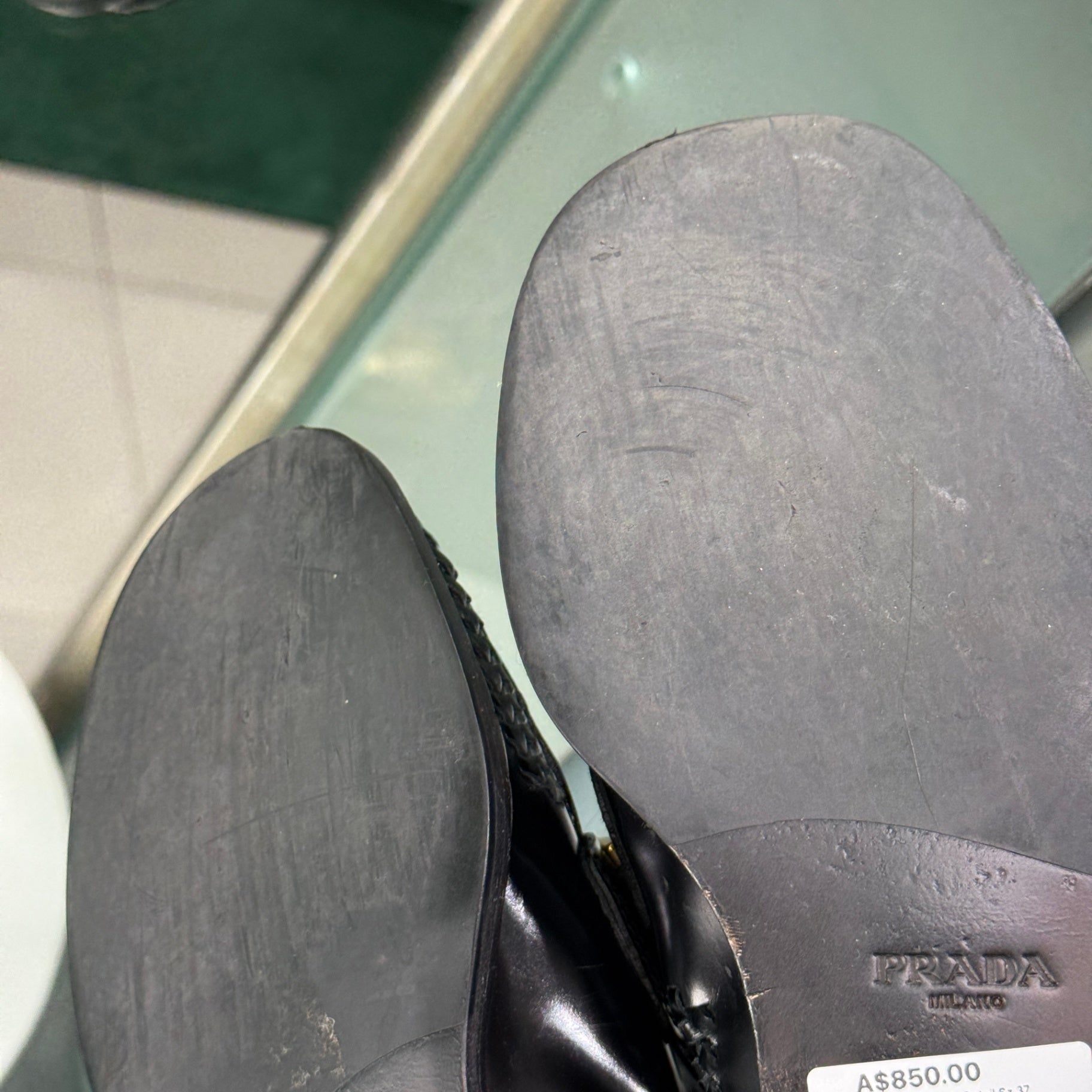 PRADA Black Loafers Gold Detail Sz 37