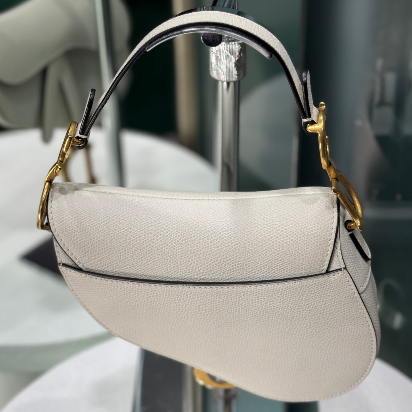 DIOR Mini Saddle Bag White Grained Calfskin