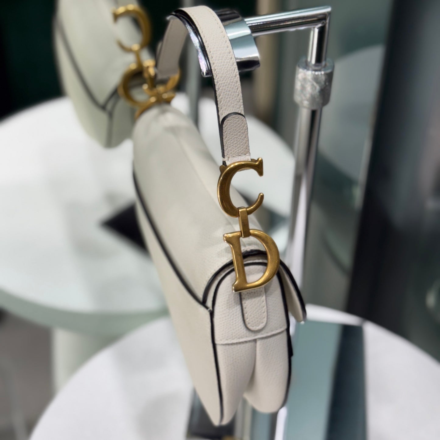 DIOR Mini Saddle Bag White Grained Calfskin
