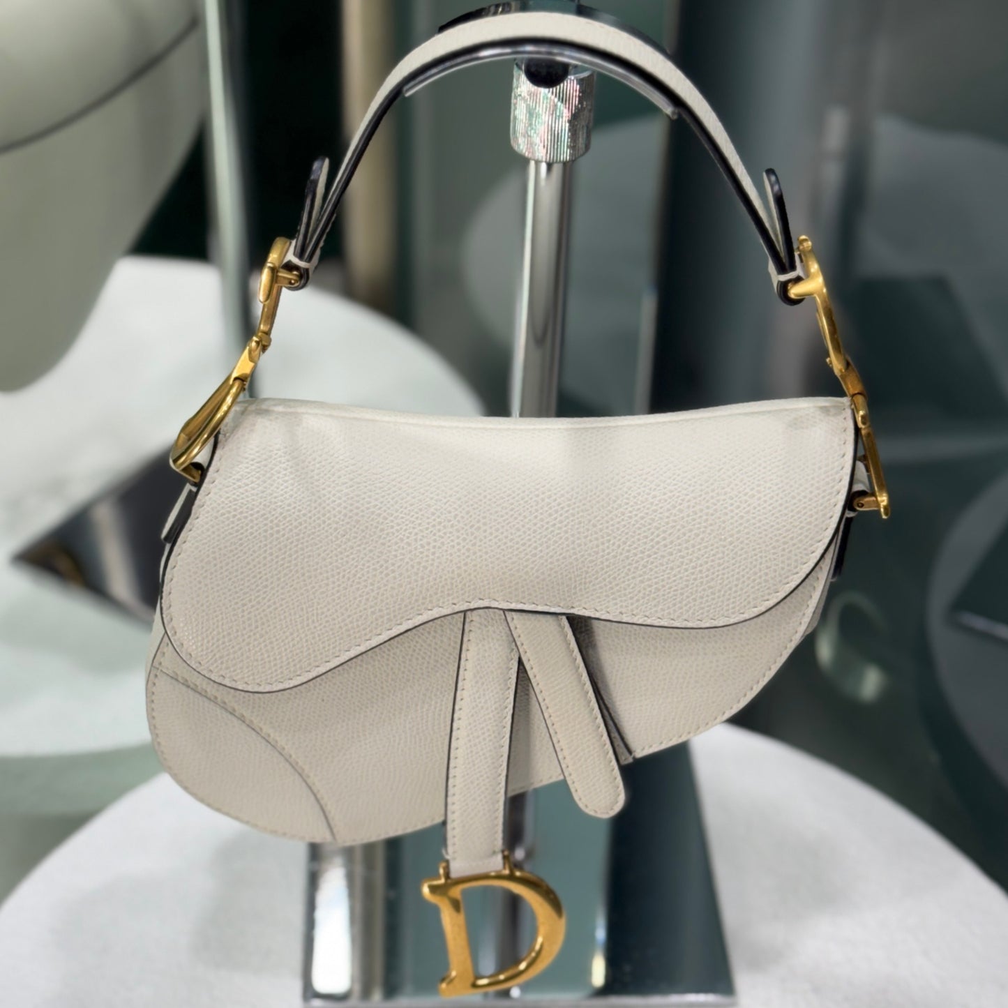 DIOR Mini Saddle Bag White Grained Calfskin