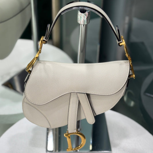 DIOR Mini Saddle Bag White Grained Calfskin