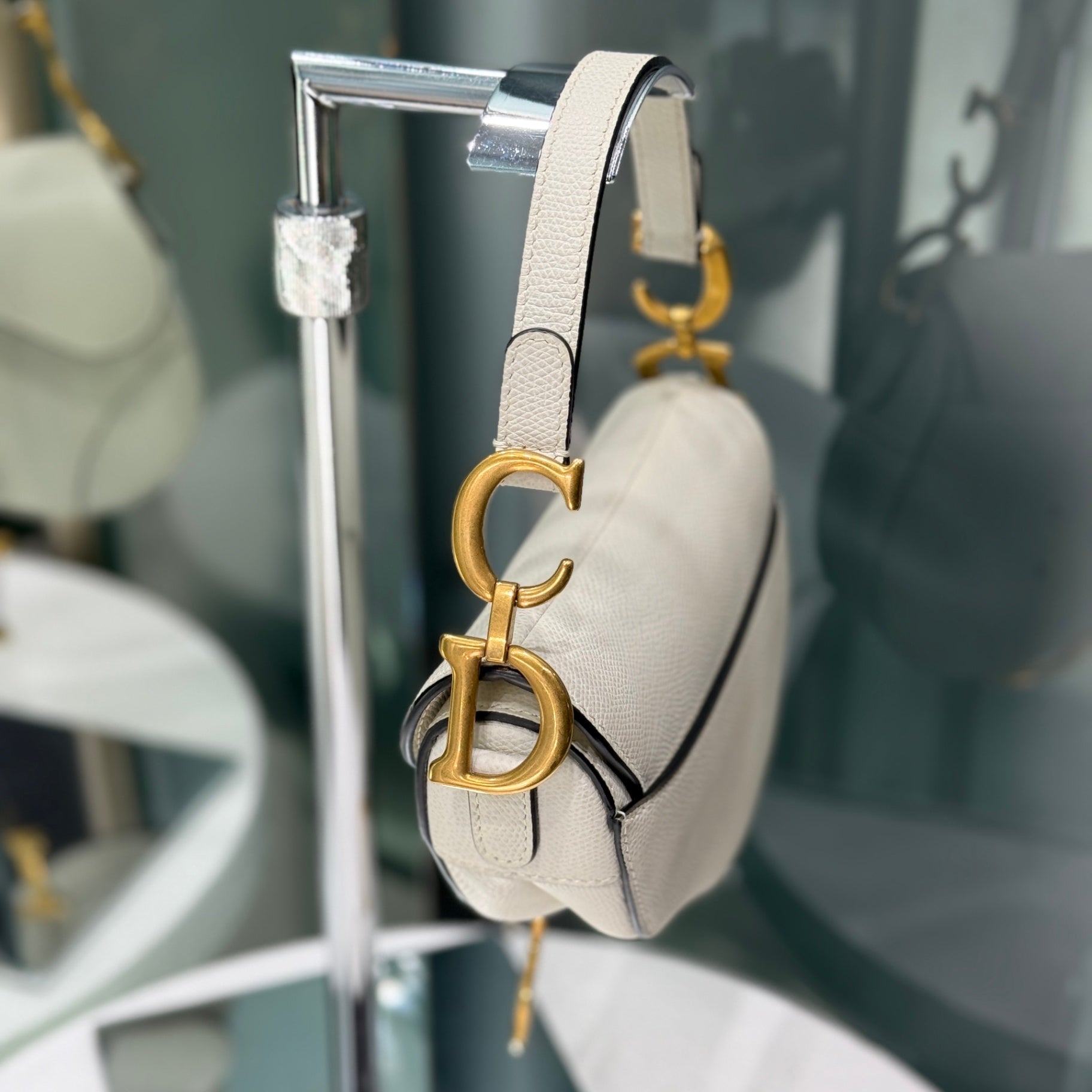 DIOR Mini Saddle Bag White Grained Calfskin