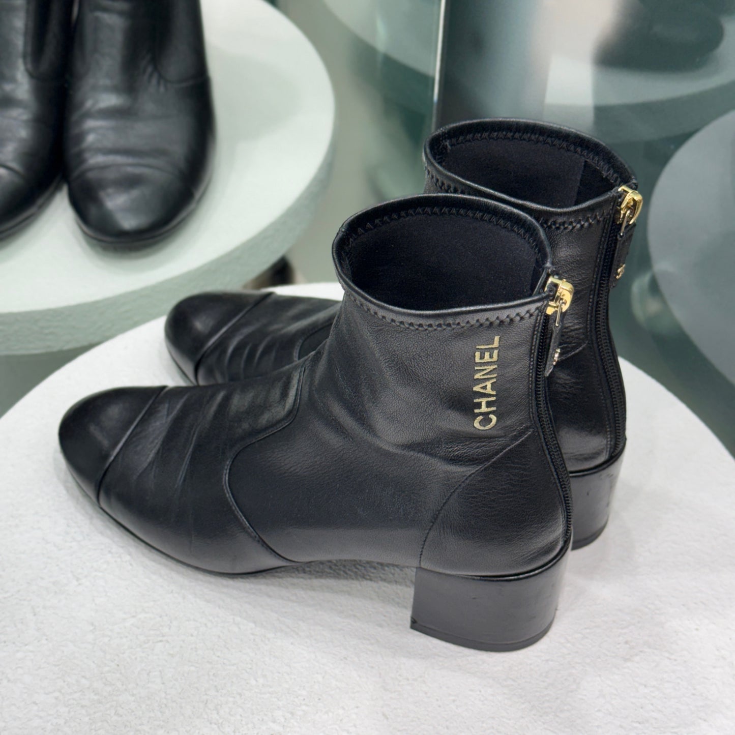 CHANEL CC Logo Boots Sz 38.5