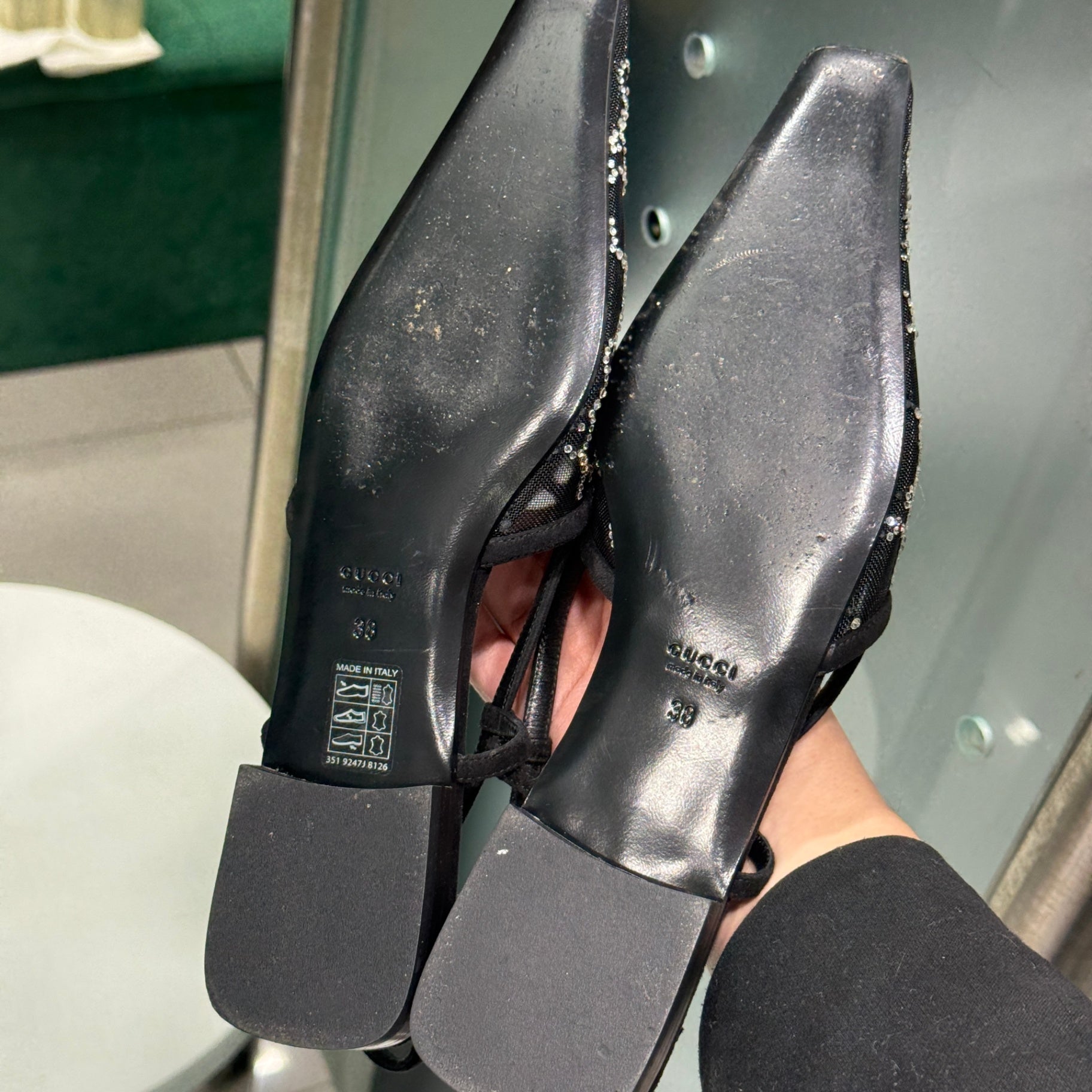 GUCCI Demi GG Crystal Mesh Slingback Sz 38