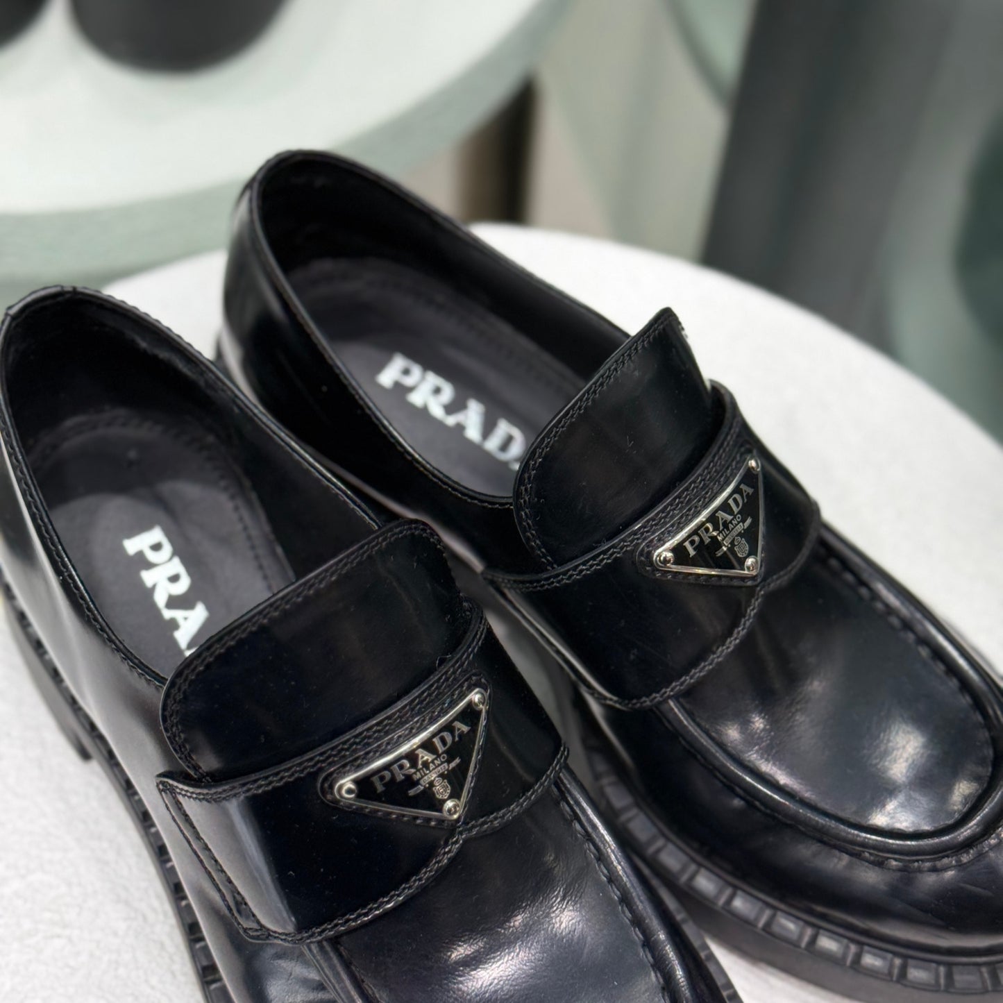 PRADA Black Patent Loafers Sz 38