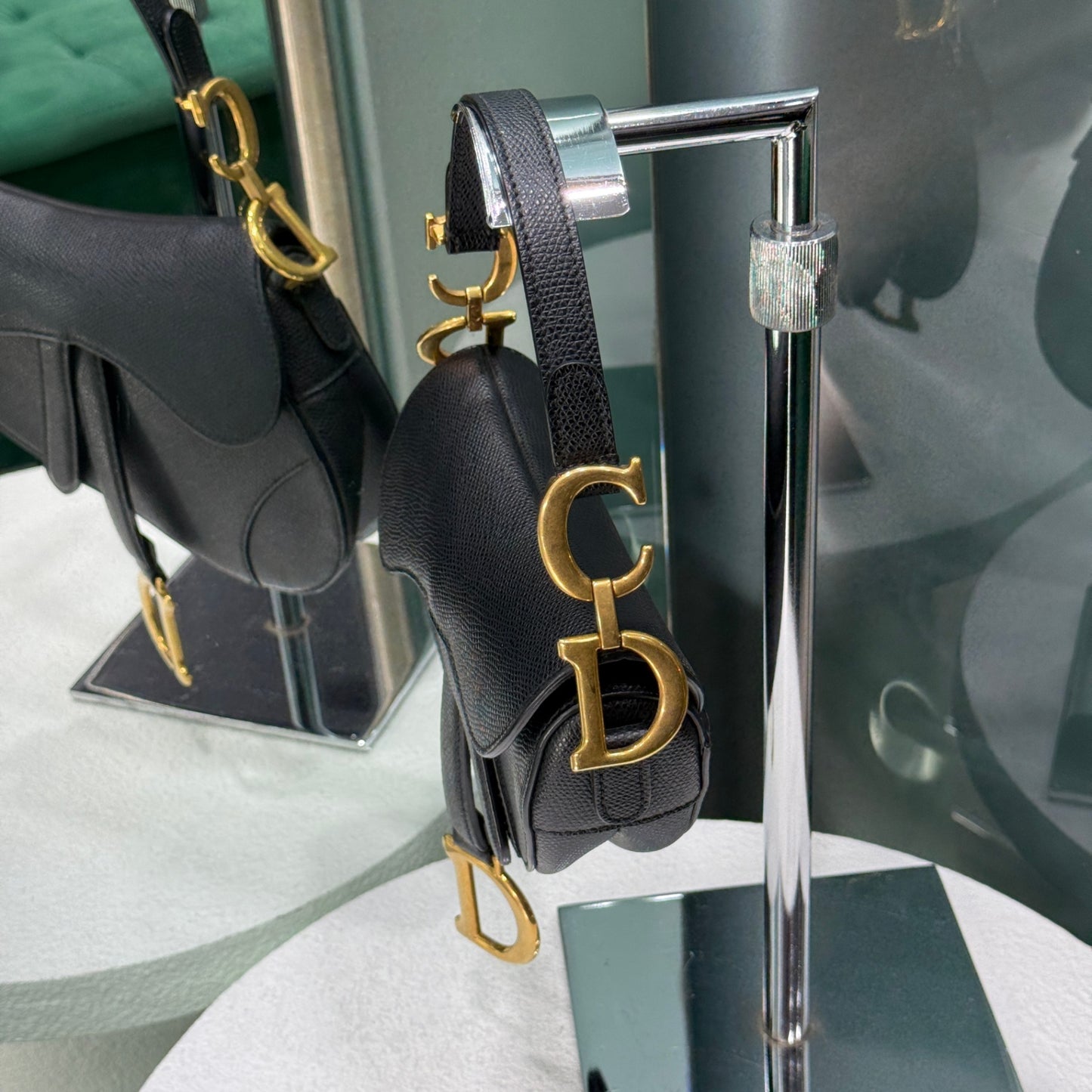 DIOR Mini Saddle Bag Black Grained Calfskin