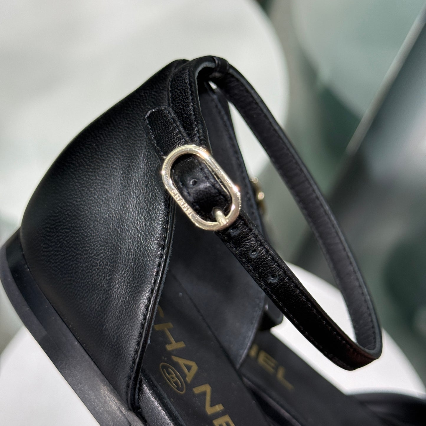 CHANEL Black Flower Flats Sz 38