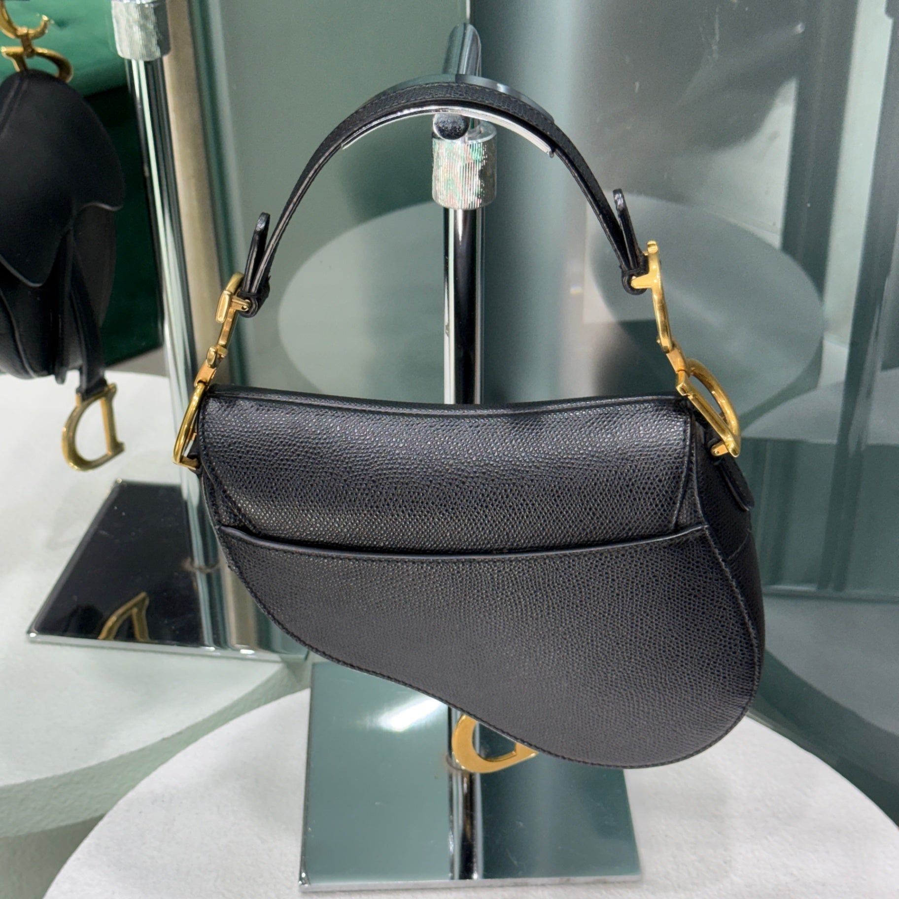 DIOR Mini Saddle Bag Black Grained Calfskin