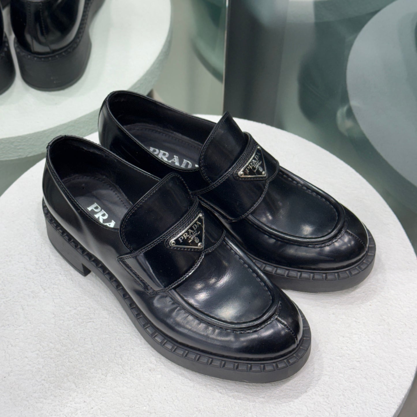 PRADA Black Patent Loafers Sz 38